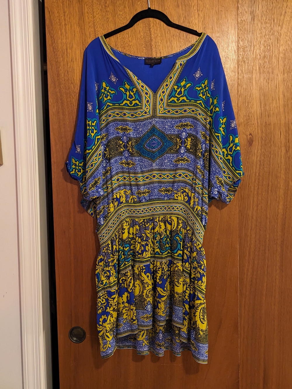 Silk Hale Bob Blue & Yellow Printed Mini Tunic Dress Oversized